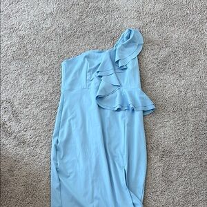 One-Shoulder Ruffle Dress in Light Blue